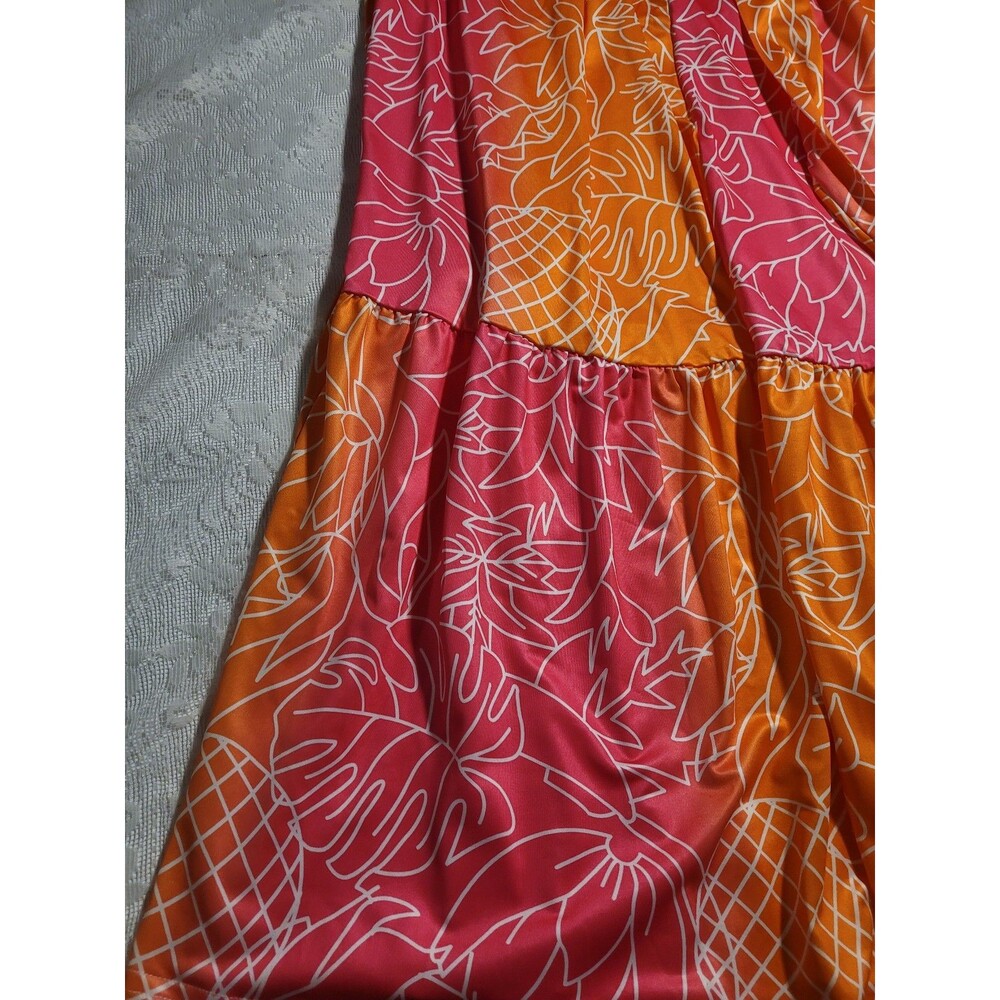 SHEIN Tropical Beach Halter Maxi Dress Pink Orange Small #103 - Picture 2 of 10